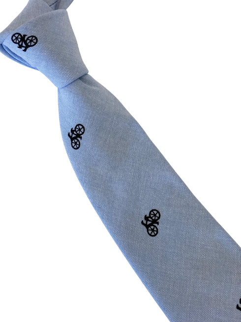 light pale blue pastel cotton tie with  bike bicycle design
